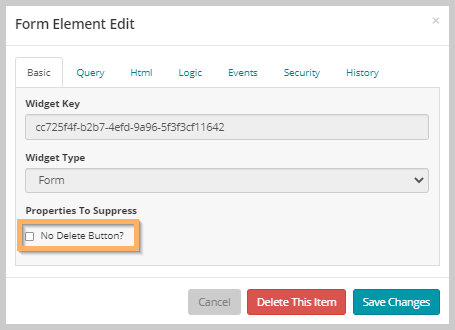 Form Element Edit Window: Basic Tab – NetForum Support