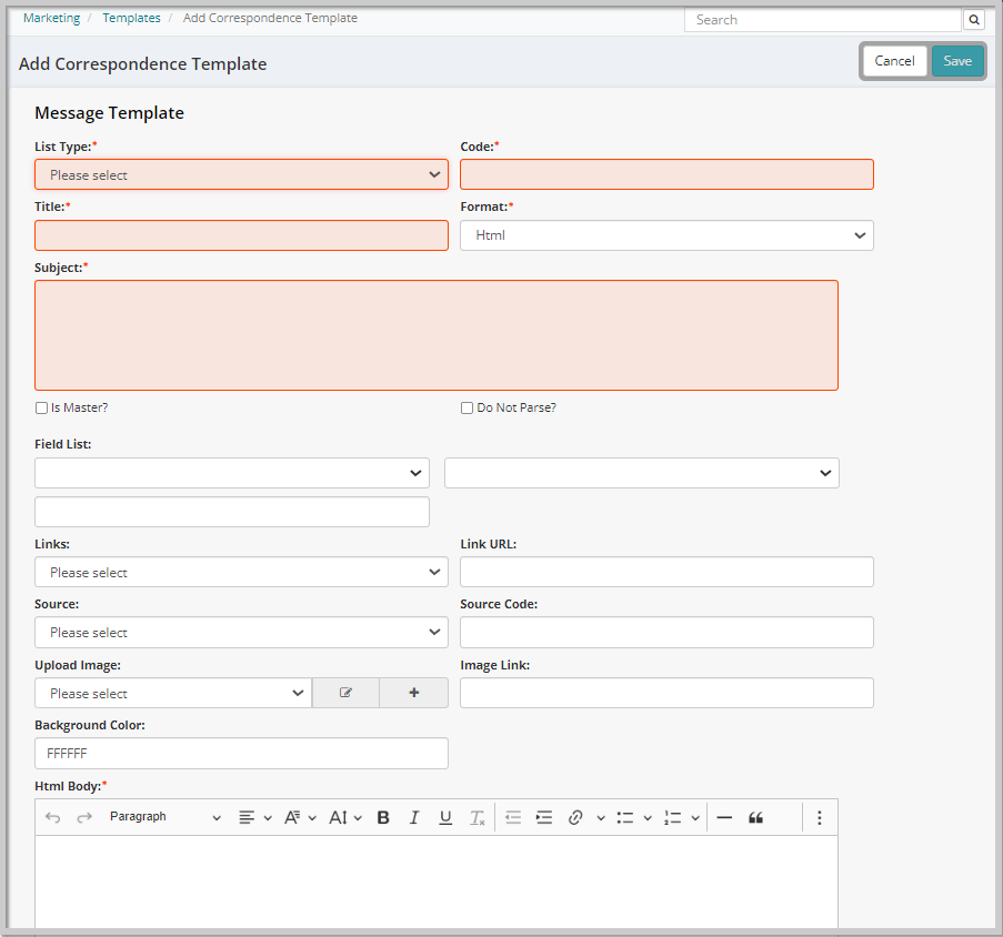 Add Correspondence Template blank.png