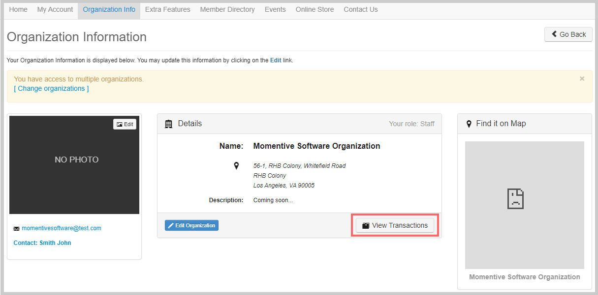 Organization Information form View Transaction button.png