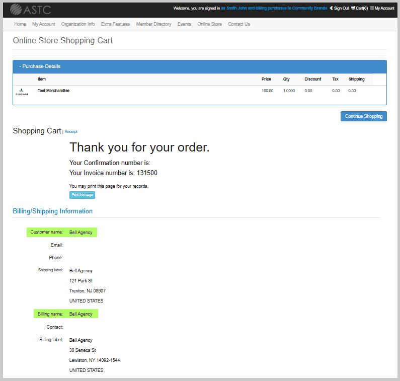 Shopping Cart Receipt form with Billing details highlighted.png