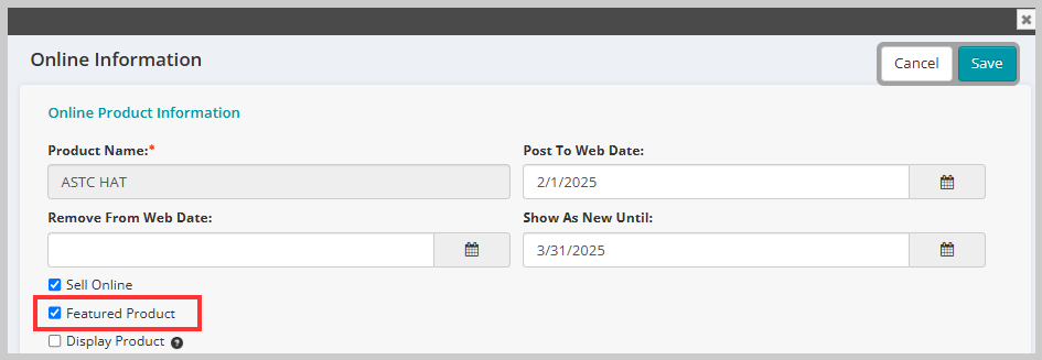 Online Information form Featured Products check box.png